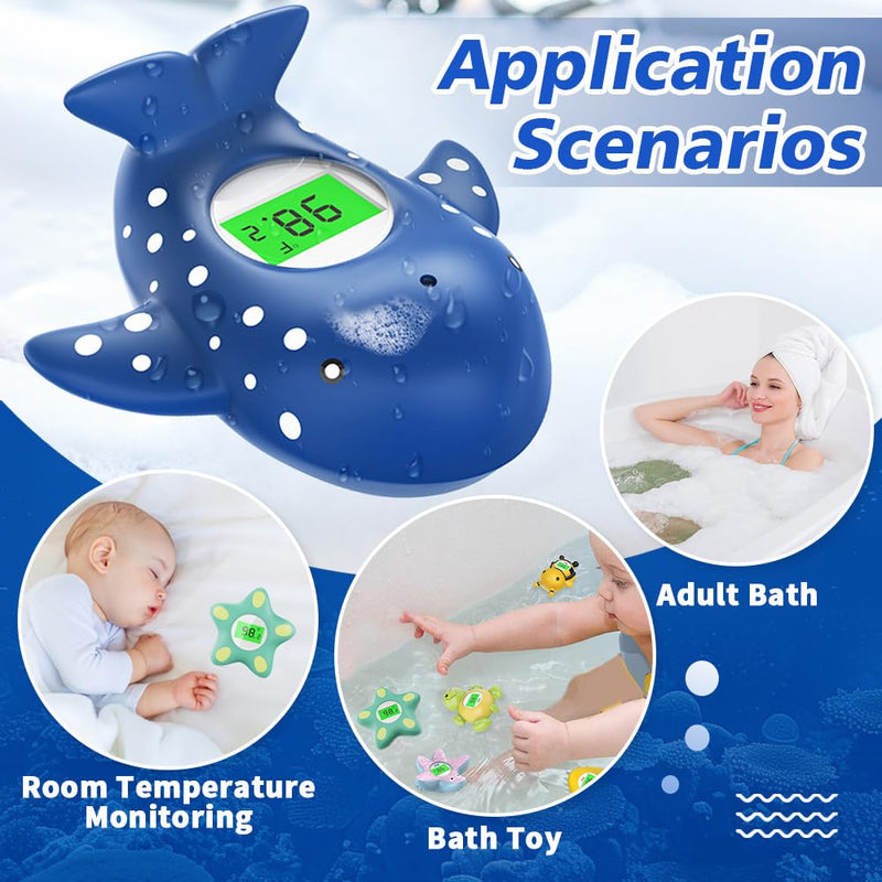 [Australia] - Baby Bath Thermometer, Infant Digital Water Thermometer Safety with 3 Color Backlit and Temperature Warning, Room Thermometers Floating Toy for Infant, Toddler, Bathtub, Swimming Pool (Navy Blue) Navy Blue 