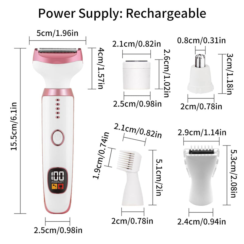 [Australia] - Electric Razors for Women, Bikini Trimmer for Women 5 in 1 Body Shaver for Nose Hair Face Eyebrow Arms Legs Armpit Underarm Pubic Area, Replaceable Lady Facial Razor Painless USB Charge Female Gift White 5 in 1 