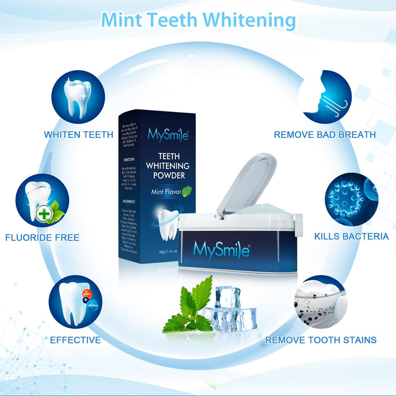 [Australia] - MySmile Teeth Whitening Powder for Tooth Whitening, Toothpaste Natural Powder Teeth Whitener, Enamel Safe Whitening Tooth Cleaning Powder, Tooth Stain Remover and Polisher, Fresh Mint Blue 