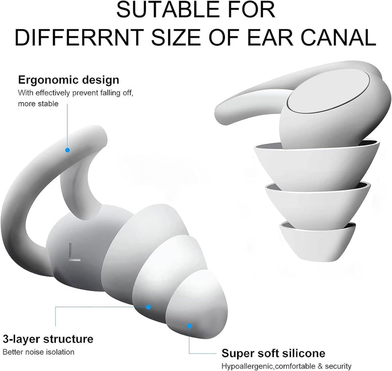 [Australia] - 2 pairs of ear plugs for sleeping, hearing protection plugs for noise reduction, reusable and washable silicone noise ear plugs, ear plugs for snoring, swimming ear plugs for travel, concert, sports, white 