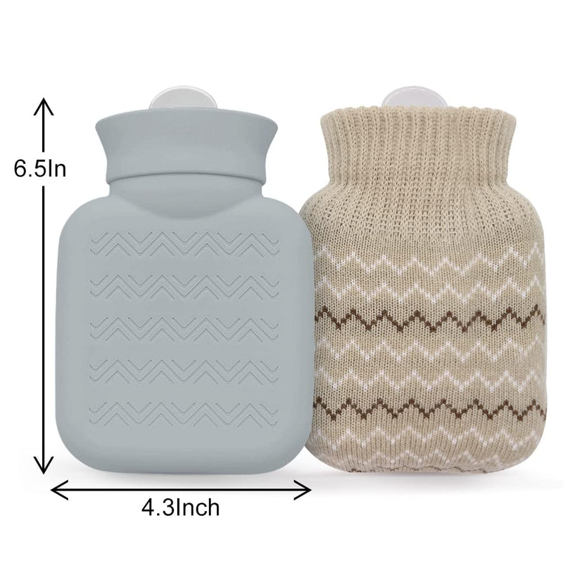 [Australia] - 320ml Hot Water Bottle with Knit Cover, Mini Hot Bag for Pain Relief, Waist, Back, Neck, Shoulders, Small Leak-proof Hot Water Bottle with Removable Cover for Women, Kids 320ML-GREY 
