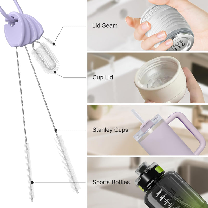 [Australia] - YOTIME Standing Straw Cleaner Brush Set, 4in1 Reusable Straw Brushes with Holder Ring, for Wide and Narrow Straws, Tumblers, Water Bottles and Cups, Purple Standard | Purple 