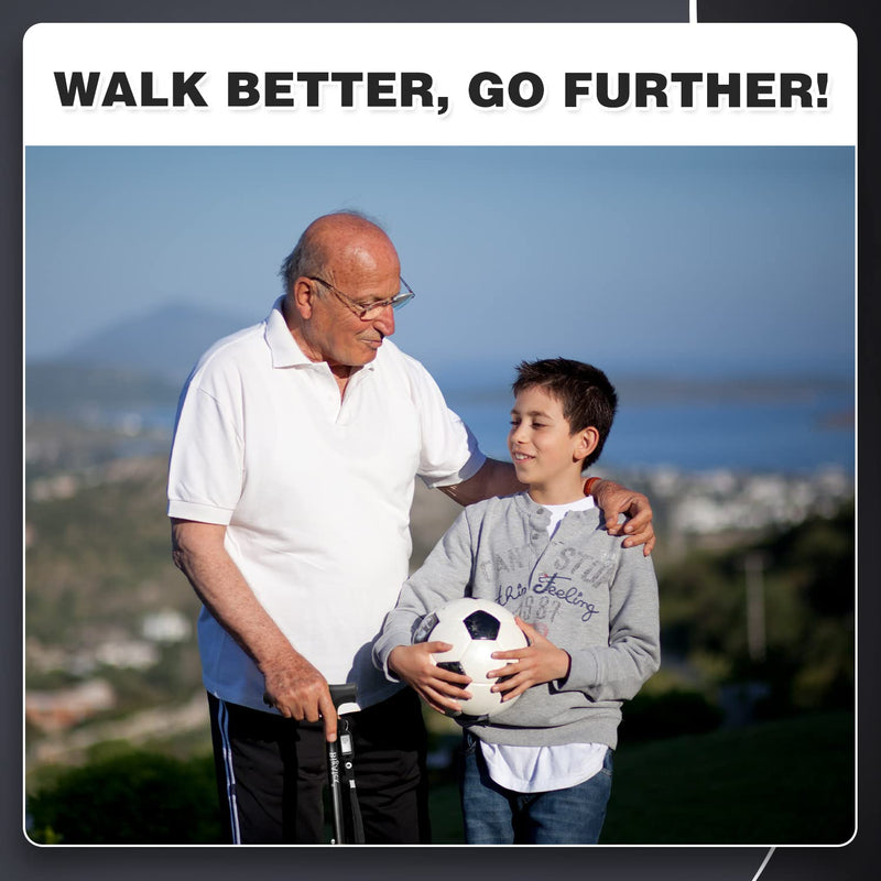 [Australia] - BigAlex Folding Walking Cane with LED Light,Pivoting Quad Base,Adjustable Walking Stick with Carrying Bag for Men/Women Black(33"-38") 