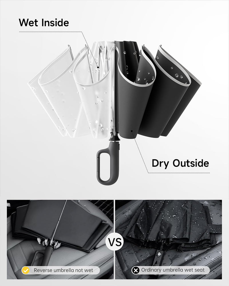 Windproof Reverse Folding Travel Umbrella C Black UV 52 IN