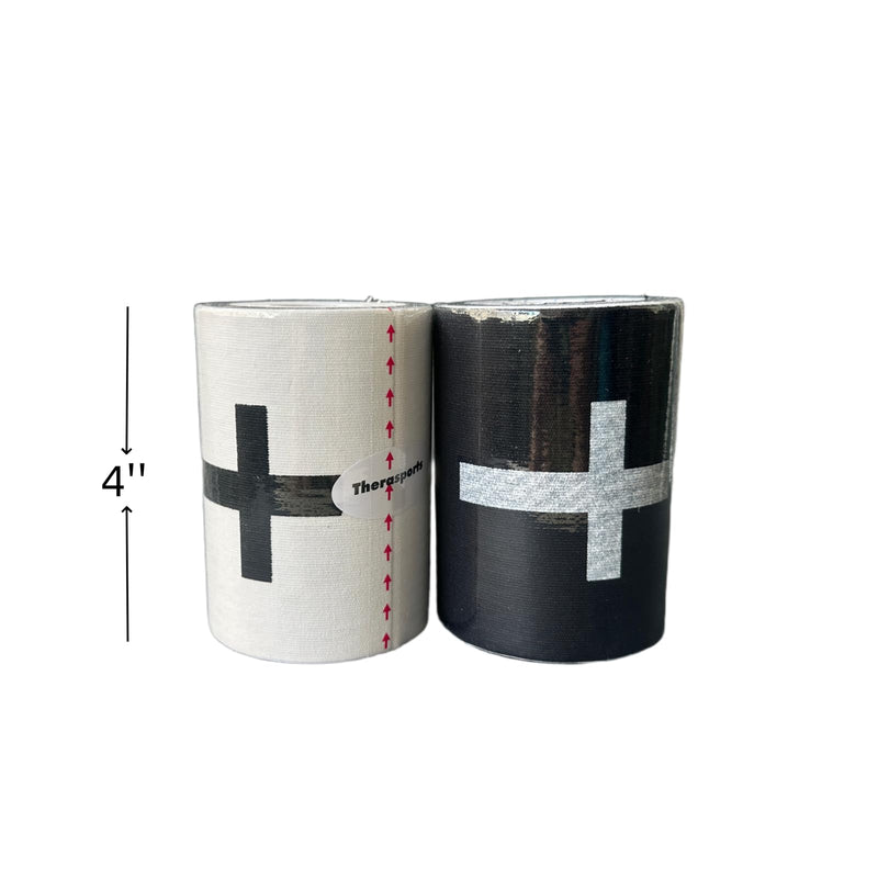 2 Rolls Faith Cross Turf Tape Football - Extra Wide Christian Athletic Turf Tape - Ultra Sticky & Latex Free, Protects from Turf Burn, Waterproof & Flexible (White & Black, 4 inch) White & Black