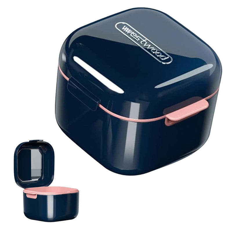 [Australia] - Fsahiuf Denture Box with Strainer, Denture Box Denture Box Retainer Container, Device Used as Storage and Washing for Portable Dentures, Dentures (Blue) Blue 