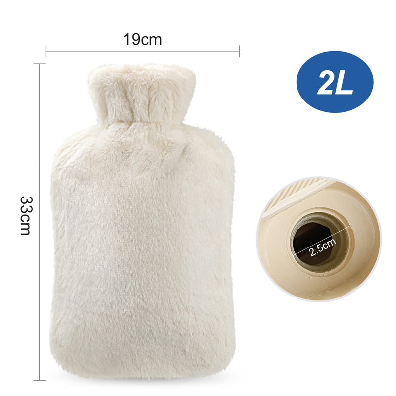[Australia] - Homealexa hot water bottle with soft cover 2L, premium natural rubber, safe and durable hot water bottle for family A-White 