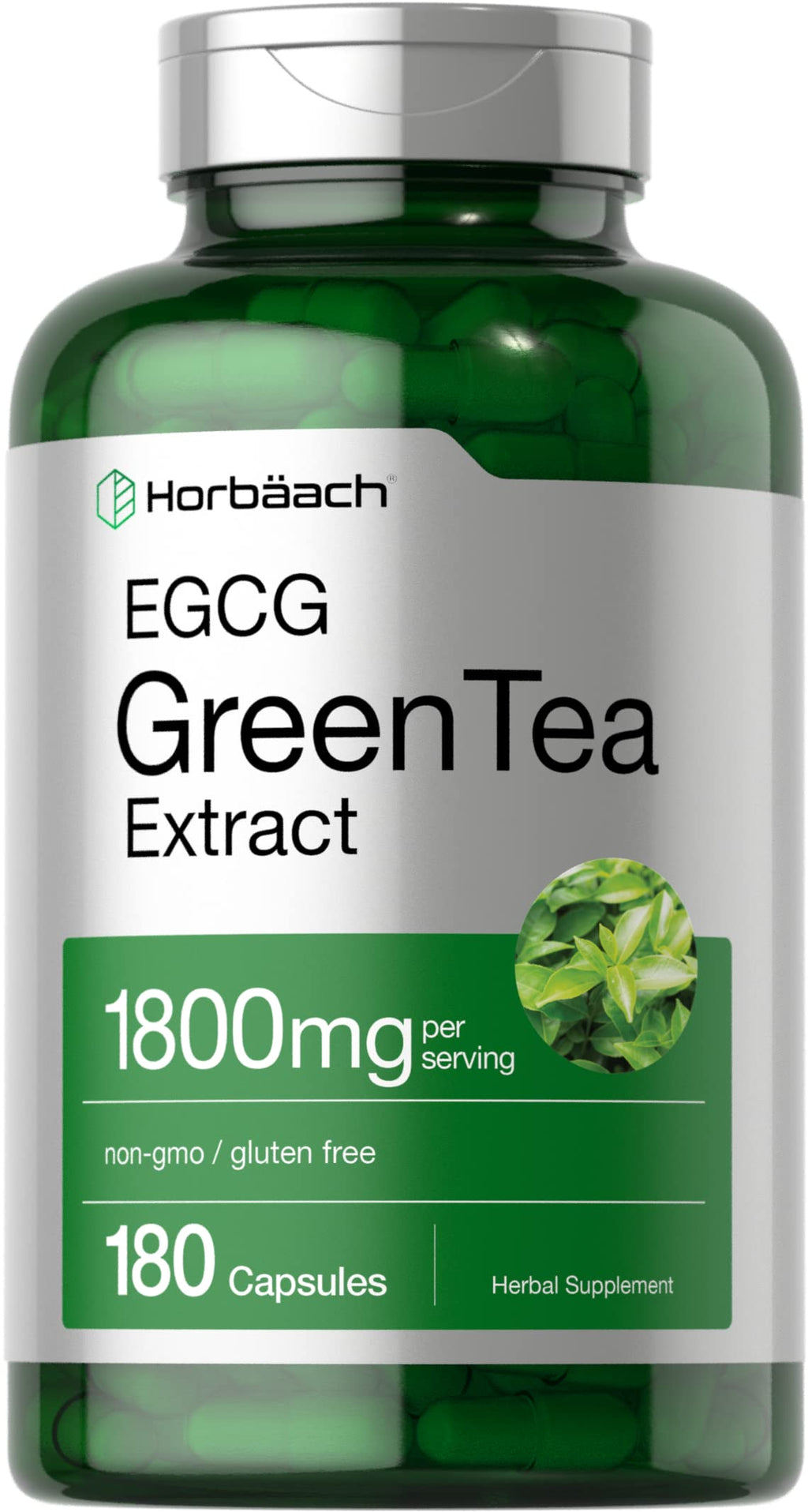 Horbäach EGCG Green Tea Extract Pills | 180 Capsules | Max Potency | Non-GMO & Gluten Free Supplement