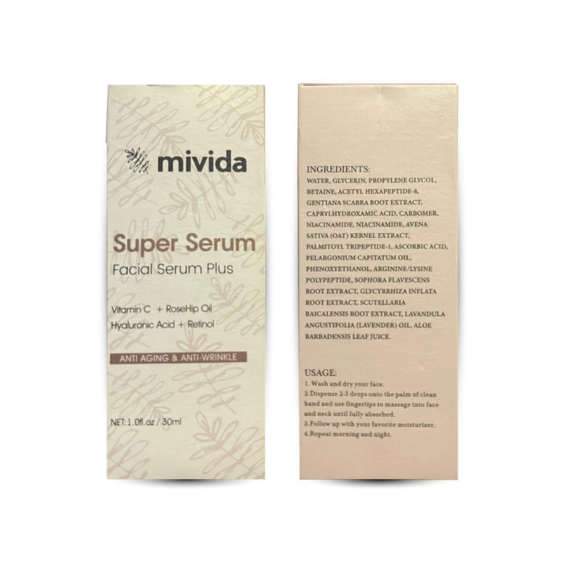mivida 4-in-1 Anti-Aging Serum for face | Retinol, Vitamin C, Hyaluronic Acid & RoseHip Oil | multi benefit Face Serum – 1 Fl Oz