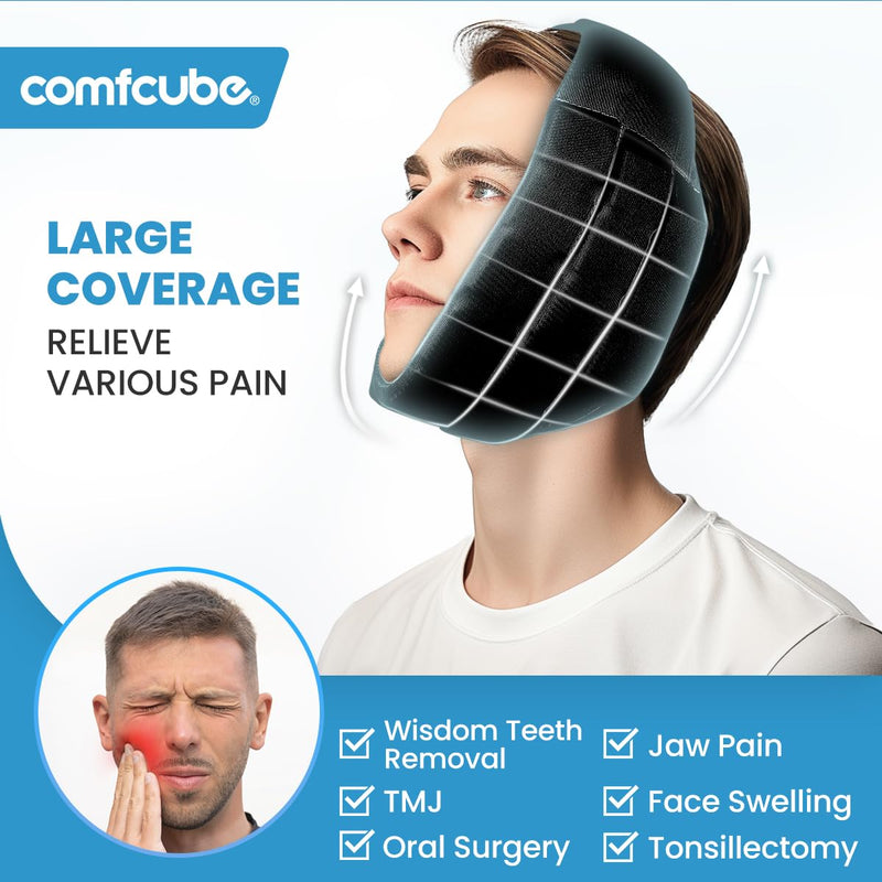 [Australia] - Face Ice Pack for Wisdom Teeth, 2 Hours Long Lasting Cold Therapy Flexible Cold Pack Head Wrap for Wisdom Teeth Surgery, TMJ, Chin, Oral Pain, Facial Surgery, Jaw Pain, Tonsillectomy Black Wisdom Teeth Ice Pack 