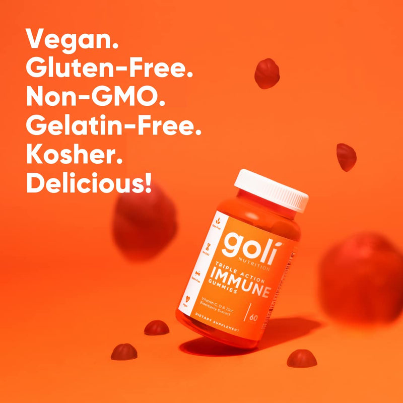 [Australia] - Goli Immune Vitamin Gummy - 60 Count - Elderberry, Vitamin C, D & Zinc, Vegan, Non-GMO, Gluten-Free & Gelatin-Free, Pack of 1 mixed berry 60 Count (Pack of 1) 