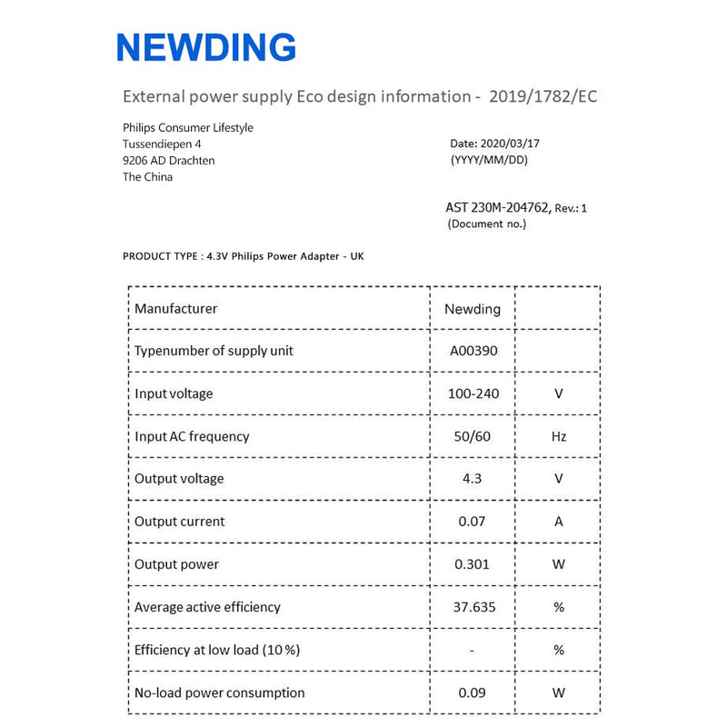 [Australia] - Newding 4.3V A00390 charging cable for shaver Philips One Blade QP2721 QP2821 QP2520 QP2620 MG3720 MG3730 MG5720 MG5730 BT3206 BT3208 BT405 QT4000 Beard Trimmer power supply, Shaver OneBlade Charger Cable 