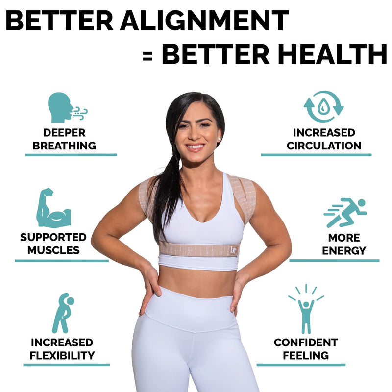 [Australia] - Posture Corrector for Women and Men - Made in USA - Slim and Adjustable Shoulder Brace - Back Brace for Back Pain Relief - Sand Drizzle M/L 