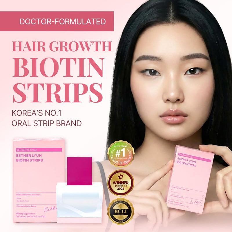 ESTHER FORMULA Biotin Strips (30 ct) - Fast-Absorbing Oral Strips | Biotin Supplement with Bamboo Extract for Healthy Hair, Strong Nails & Beauty Support, Sugar-Free