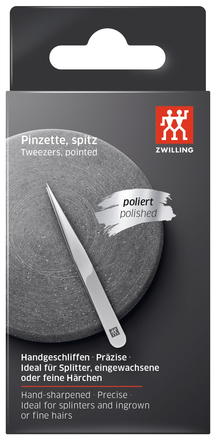 [Australia] - ZWILLING tip tweezers (removing splinters, ingrown or fine hairs, hand-ground, roughened tips), polished, silver, 90 mm precision tip 