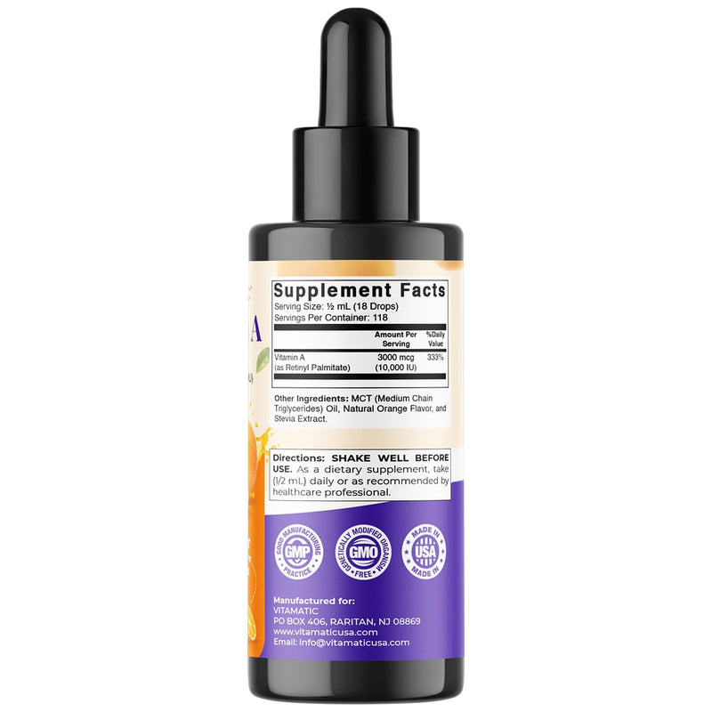 [Australia] - Vitamatic Sugar Free Vitamin A Liquid Drops 10000 IU (3000 mcg) as Retinyl Palmitate - Approximate 4 Months Supply - Immune Support, Eye Health, Skin Health - 2 FL OZ (59 ml) (2 Packs) 