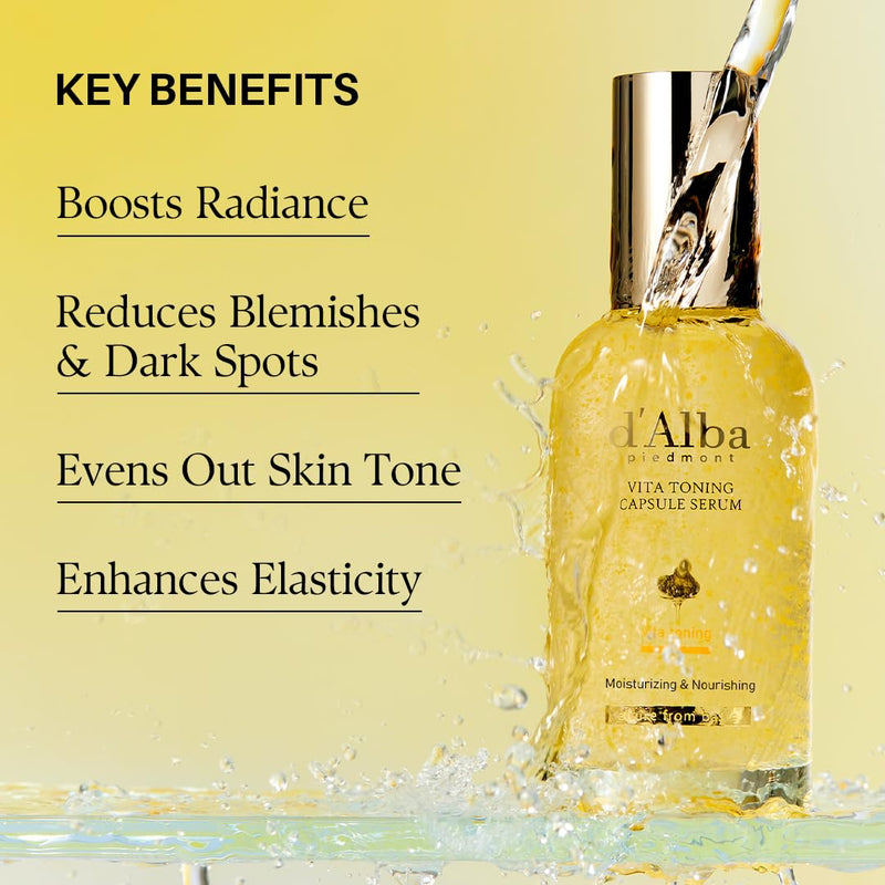 d'alba Piedmont Vita Toning Capsule Serum, Big Size (3.38fl. oz.) | Daily Lightweight Vita Boost for Luminous Skin, Double Vitamin Formula, Dark Spot Care, Even Skin Tone, Korean Skincare
