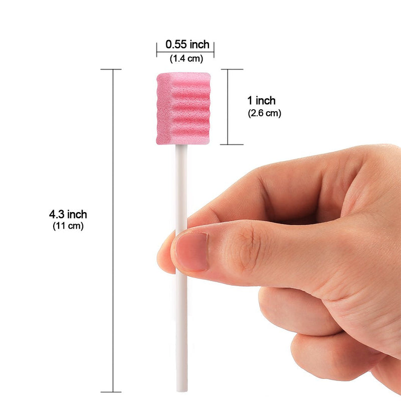 (100 Pack) Disposable Oral Swabs, Sterile Dental Sponge Swabsticks Unflavored for Mouth or Gum Cleaning - Sponge and Paper Rod. 100pcs-tooth Pink