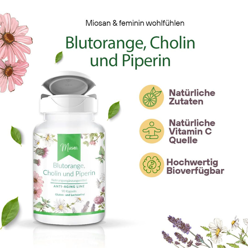 [Australia] - Blood orange, choline and piperine - ANTI-AGING LINE - 90 capsules - high dosage - 100% vegan - production & laboratory testing in Germany | MIOSAN® CLUB - Exclusive well-being 