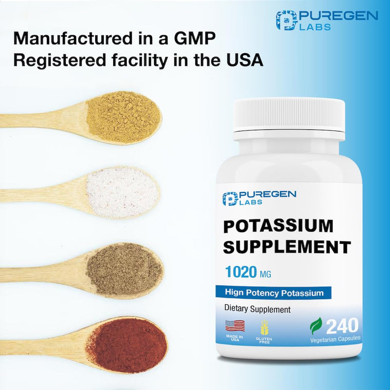 [Australia] - Puregen Labs Potassium Bicarbonate Supplement 1020 mg | Non-GMO | Gluten Free | Made in USA | 240 Vegetarian Capsules 