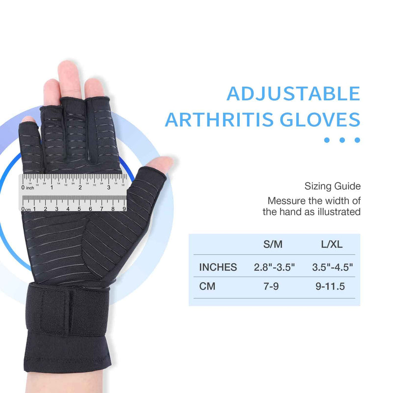 [Australia] - Tikaton Copper Infused Compression Arthritis Gloves with Wrist Strap for Hand Pain,Carpal Tunnel,Tendonitis, Fits Women & Men Small/Medium 