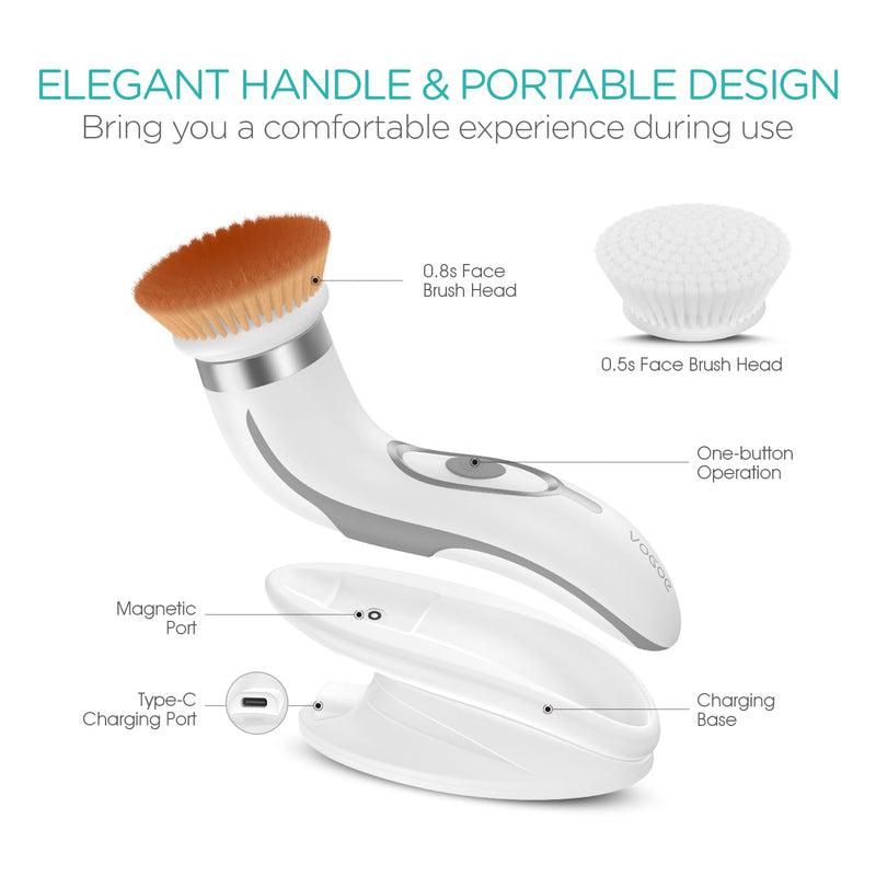 [Australia] - Facial Cleansing Brush-Spin Face Scrubber Exfoliator Rechargeable, 2-Speed Rotation, Electric Face Wash Brushes for Cleansing and Exfoliating, with 2 Brush Heads, Grey 