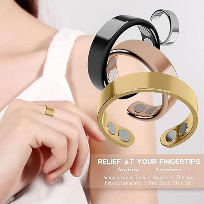 [Australia] - Auvulis Migraine Rings for Women Men Lymphatic Vitality Magneti Fatigue Relief Rings Stainless Steel Adjustable Rings Silver 