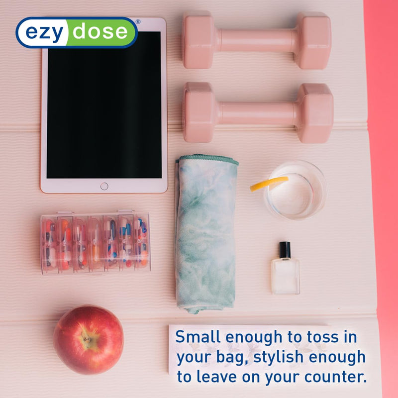 Ezy Dose Weekly (7-Day) AM/PM Pill Organizer, Large Medicine Planner, Pink | Daily Individual Vitamin & Supplement Medication Case, 2x a Day Removable Compartments with Case, Travel-Friendly, BPA-Free Pink With Clear Case