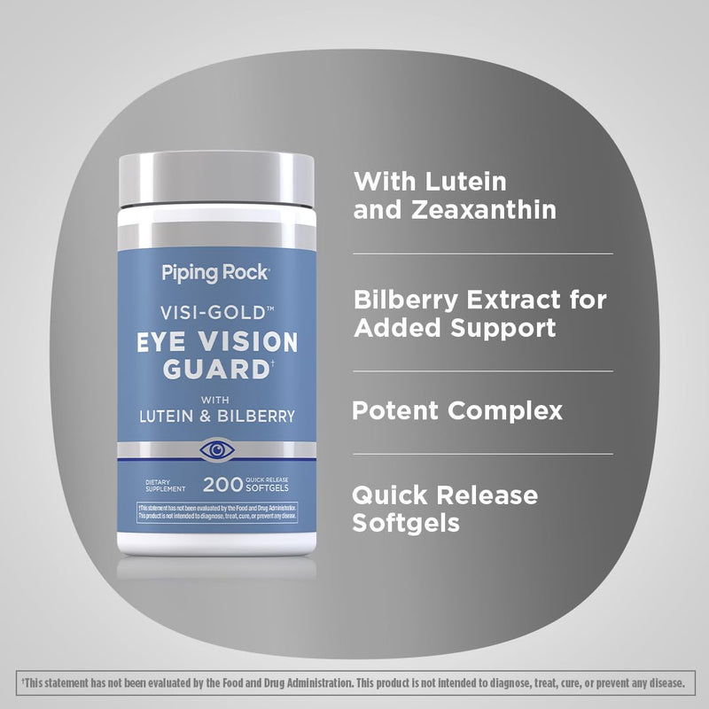 Piping Rock Lutein and Zeaxanthin Supplements | 200 Softgels | with Bilberry Extract | Eye Vision Vitamin | Non-GMO, Gluten Free