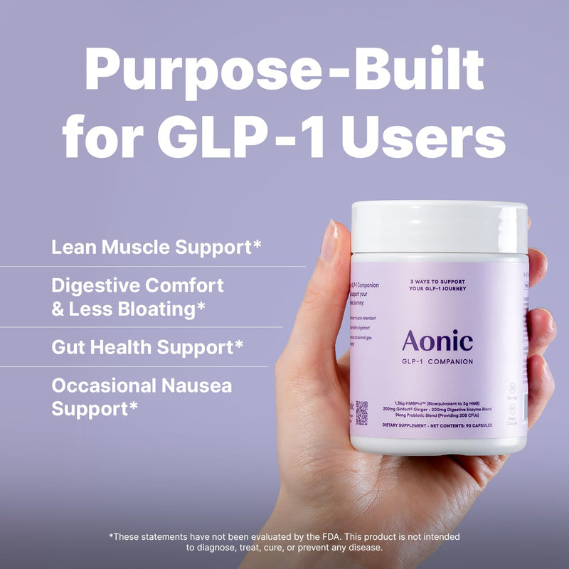 AONIC GLP-1 Companion Supplement with HMBPro™, Probiotics & Ginger, 90 Caps | Supports Lean Muscle Retention, Digestion & Eases Nausea, Gas, Bloating