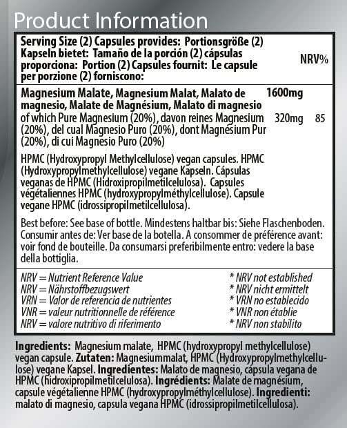 Magnesium Malate Capsules Not Tablets Bioavailable Mineral Supplement Easy to Take – Magnesium Has 10 Ten EU Approved Health Claims 320mg - 120 Vegan Capsules 3