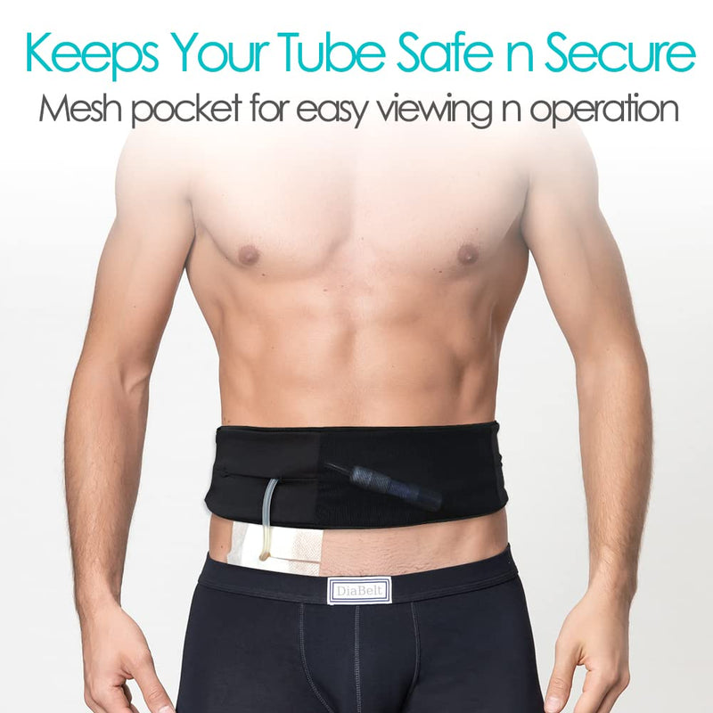 [Australia] - Breathable Peritoneal Dialysis Belt with Mesh Pouch PD Catheter Transfer Set Holder Accessories with Slits for G-Tube Feeding Tube Peg Tubing Stomach Women Men Adults Black Medium (Pack of 1) 