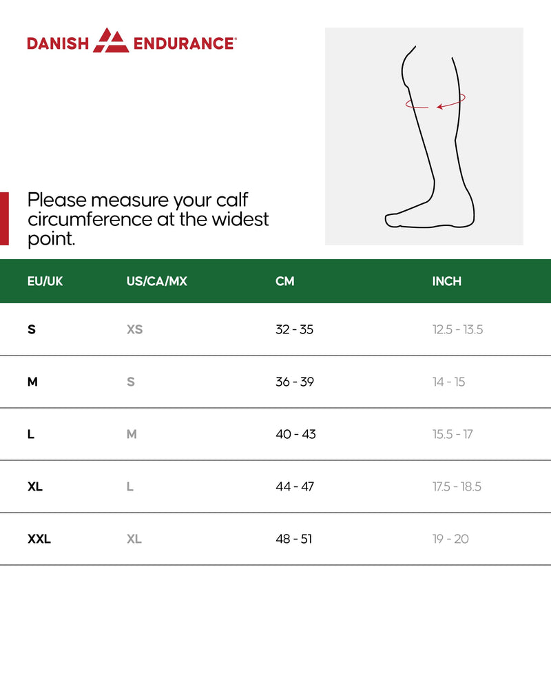 DANISH ENDURANCE Calf Compression Sleeve, 21-26 mmHG, Legs & Shin Supports for Men and Women, 1 or 3 Pack Large Multicolor (1xblack, 1xblack/Grey, 1xblue/Yellow) 3-pack