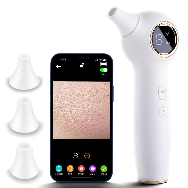 Blackhead Extractor with Camera, Black Head Remover for Face,Pore Extractor for Black Head and Acen, Blackhead Remover Tools with USB Rechargeable, Blackhead Remover Vacuum (White) White