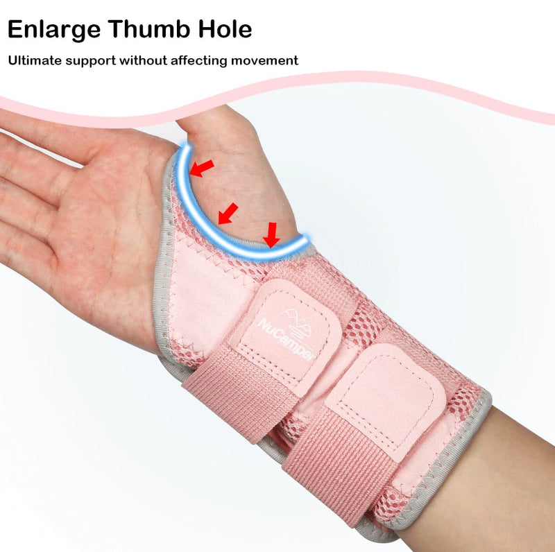 [Australia] - NuCamper Wrist Brace Carpal Tunnel Right Left Hand for Men Women, Night Wrist Sleep Supports Splints Arm Stabilizer with Compression Sleeve Adjustable Straps,for Tendonitis Arthritis Pain Relief Pink/Gray-Right Hand（Pack of 1） S/M 