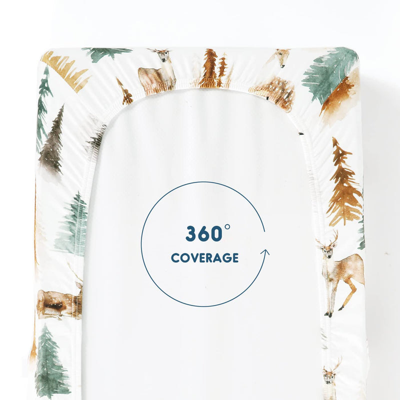 [Australia] - GRSSDER Stretch Ultra Soft Jersey Knit Changing Pad Cover Set 2 Pack, Change Table Pad Covers Fit 32"/34" x 16" Pads Safe and Snug, Stylish Jungle Deer Pattern for Baby Brown 