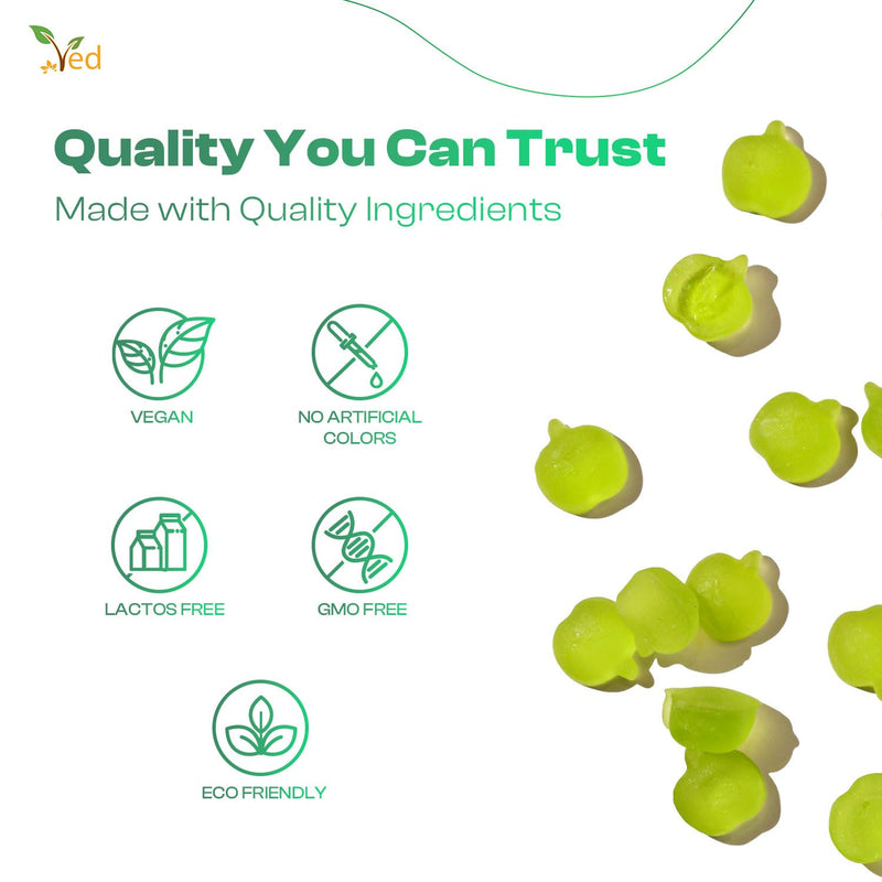 VED Soursop Gummies, 90 Vegan Apple Flavor Gummies with Soursop Leaf & Fruit Extract, Vitamin C & Magnesium, Gluten Free.
