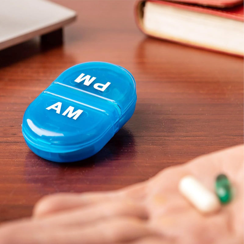 6PCS Mini Pill Case INVODA Portable AM & PM Daily Pill Organizer for Purse | Food Grade PP Material, Fit in Pockets or Handbags, for Vitamins, Fish Oil, Tablets Medium 6pcs Blue