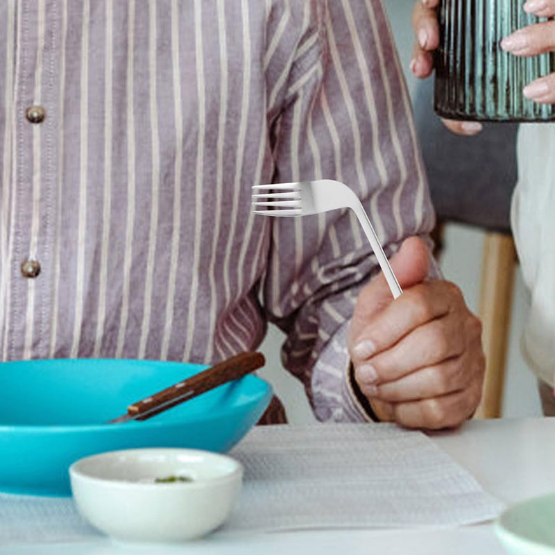Lurrose 4 Pcs Adaptive Utensils Spoons Forks Set 90 Degree Eating Utensils for Arthritis, Disabled People, Elderly, 7.87 in