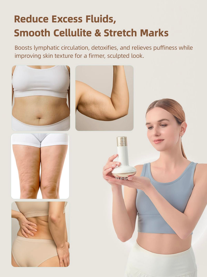 [Australia] - Lymphatic Drainage Massager & Anti Cellulite Massage Tool, Reduce Stretch Marks & Cellulite, for Legs, Arms & Belly, Body Sculpting Machine with Microcurrent, Light, Heat & Vibration,White 