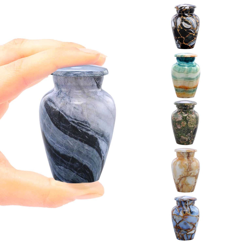 [Australia] - Small Keepsake Cremation Urns for Human Ashes - Marble Finish Metal Keepsake Urn - Mini Cremation Urn for Pet Ashes - Handcrafted Memorial Urn - Funeral Urns with Velvet Bag (Silver Wave) Silver Wave 