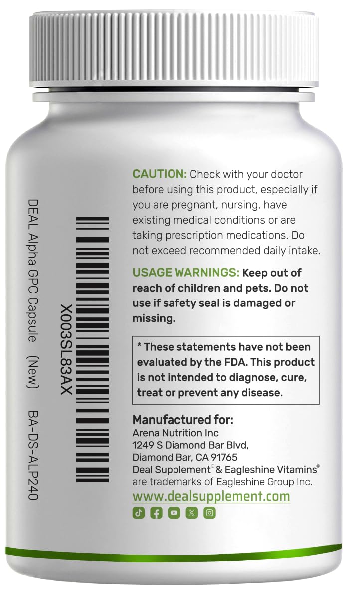 [Australia] - Alpha GPC 600mg Per Serving, 240 Capsules ‚Äì Bioavailable Choline Replenishment ‚ÄìNootropic Brain Health Supplements for Memory and Focus ‚Äì Non-GMO, Gluten Free 