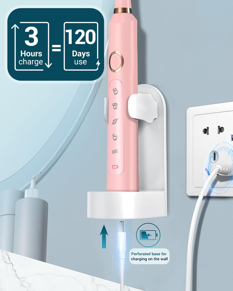 [Australia] - Sonic Electric Toothbrush for Adults - Rechargeable Electric toothbrush with 8 Brush Heads & Travel Case,Teeth Whitening , Power Electric Toothbrush with Holder, 3 Hours Charge for 120 Days - Pink 1 Count (Pack of 1) 