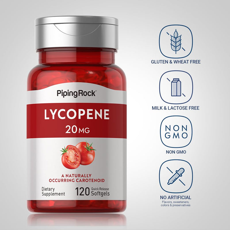 [Australia] - Piping Rock Lycopene Supplement | 20mg | 120 Softgels | Naturally-Occurring Carotenoid | Non-GMO, Gluten Free 