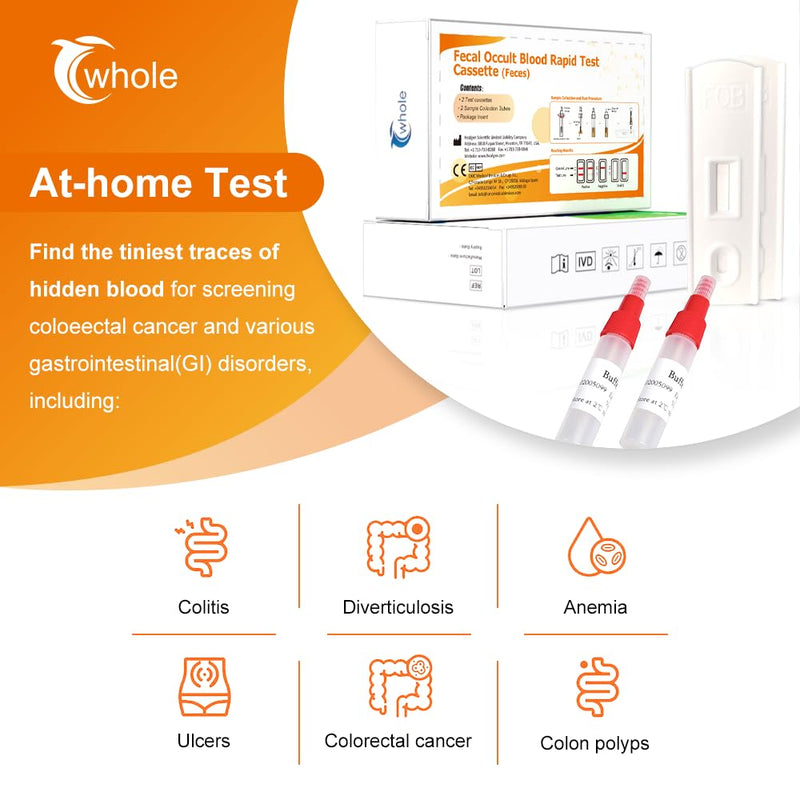 FOB Test Bowel Test Kit immunochemical Fecal Occult Blood (iFOB) Home use and Stool Test for Ulcers, Polyps, Colitis (2 pcs)