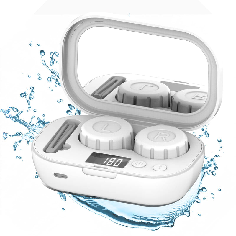 [Australia] - Portable Ultrasonic Contact Lens Cleaner with USB Charger - Fit Disposable Soft, Colored & RGP Lenses - Travel & Home (White) 