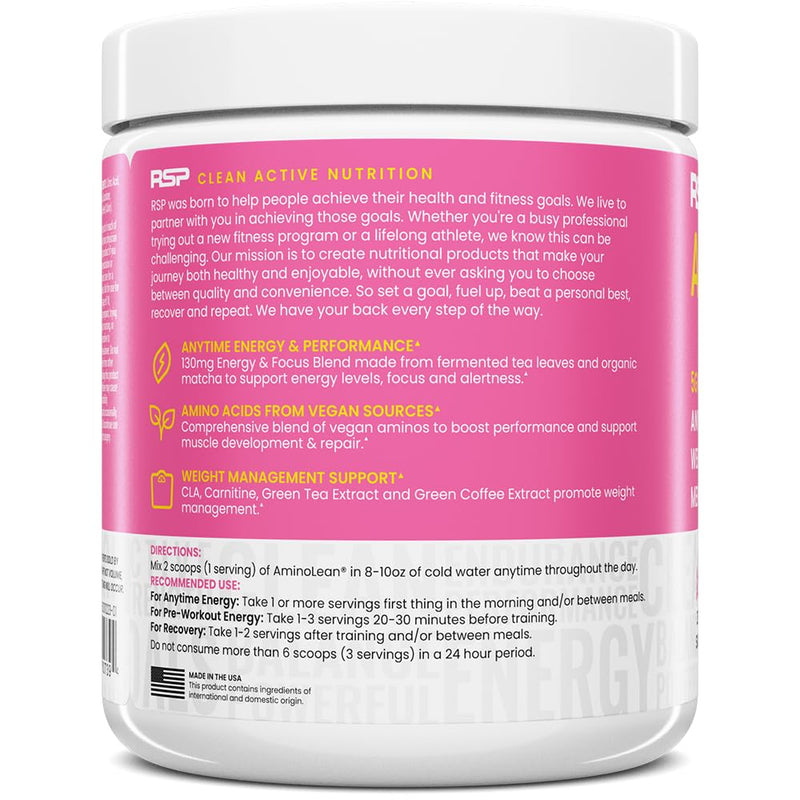 [Australia] - RSP NUTRITION AminoLean Pre Workout Powder, Amino Energy & Weight Management with Vegan BCAA Amino Acids, Natural Caffeine, Preworkout Boost for Men & Women, 30 Serv, Pink Lemonade… 30 Servings (Pack of 1) 