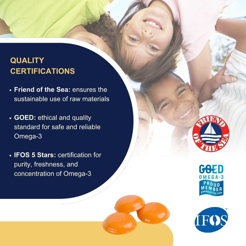 VitaDHA Brain Omega3 for Kids 3+ IFOS Certified (60 Jellies) - No Fishy Aftertaste, Sugar Free - with Vitamin D3 and B - Strawberry and Lemon Flavour