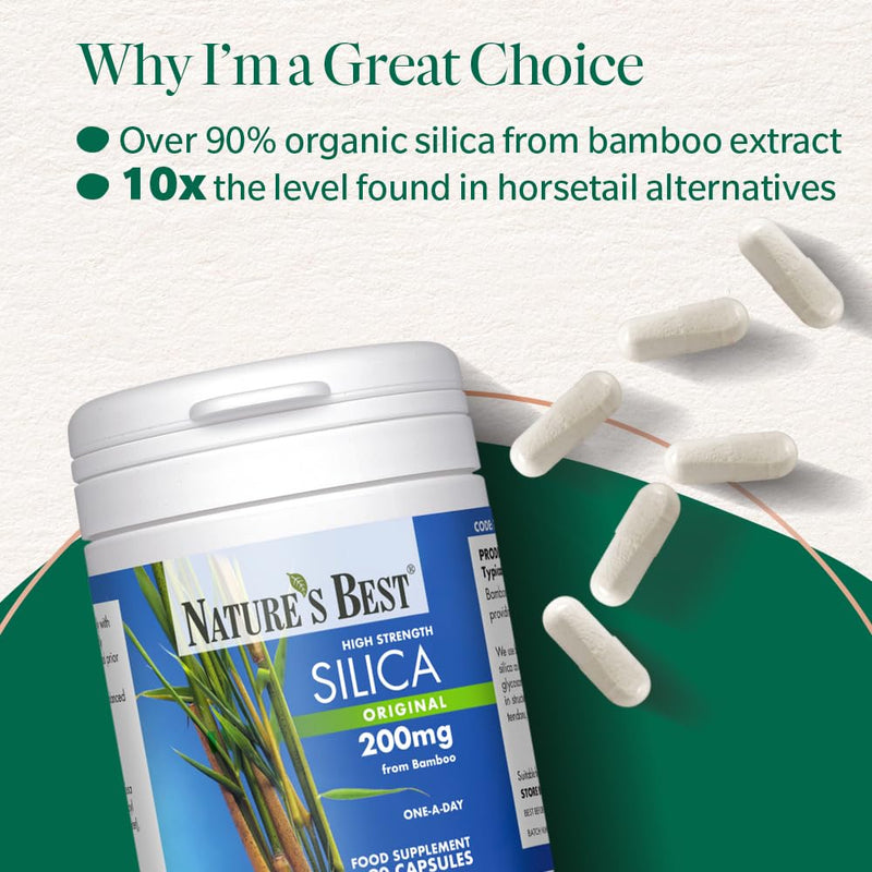 Nature's Best Silica 200mg - High Strength Naturally Sourced Silica Supplement - UK Made - 90 Vegan Capsules (3 Months' Supply)