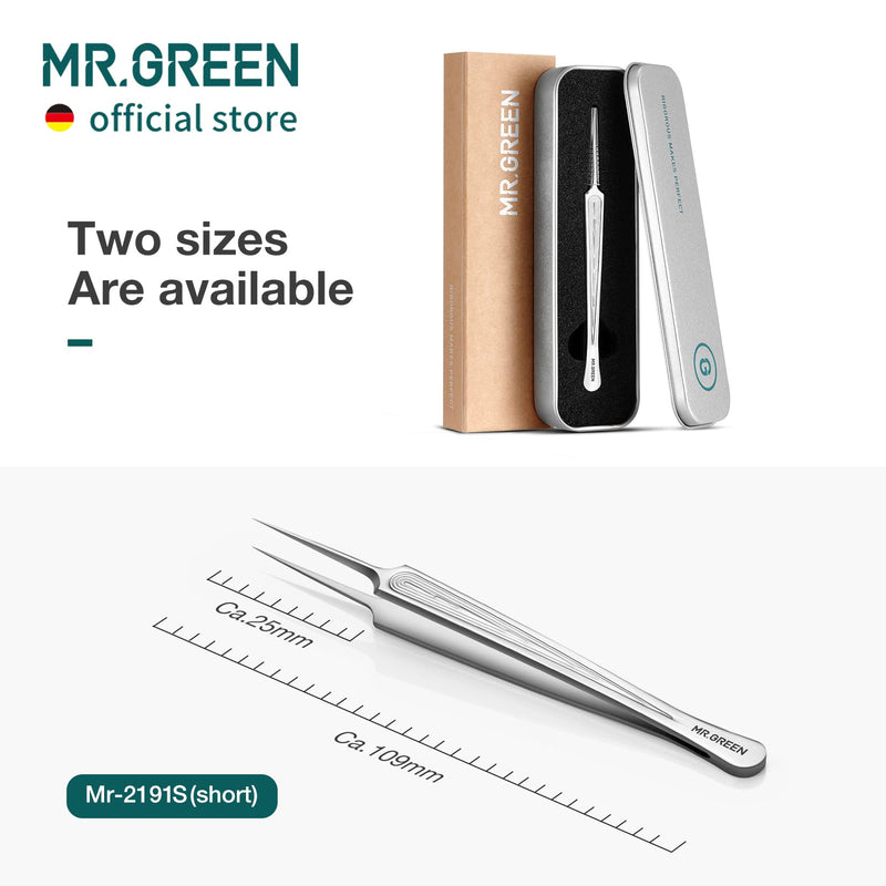 MR.GREEN Ingrown Hair Tweezers Needle Nose Pointed Tips Tweezers For Eyebrows Splinters Blackhead Removal Acne Clip Extractor (Short) Short
